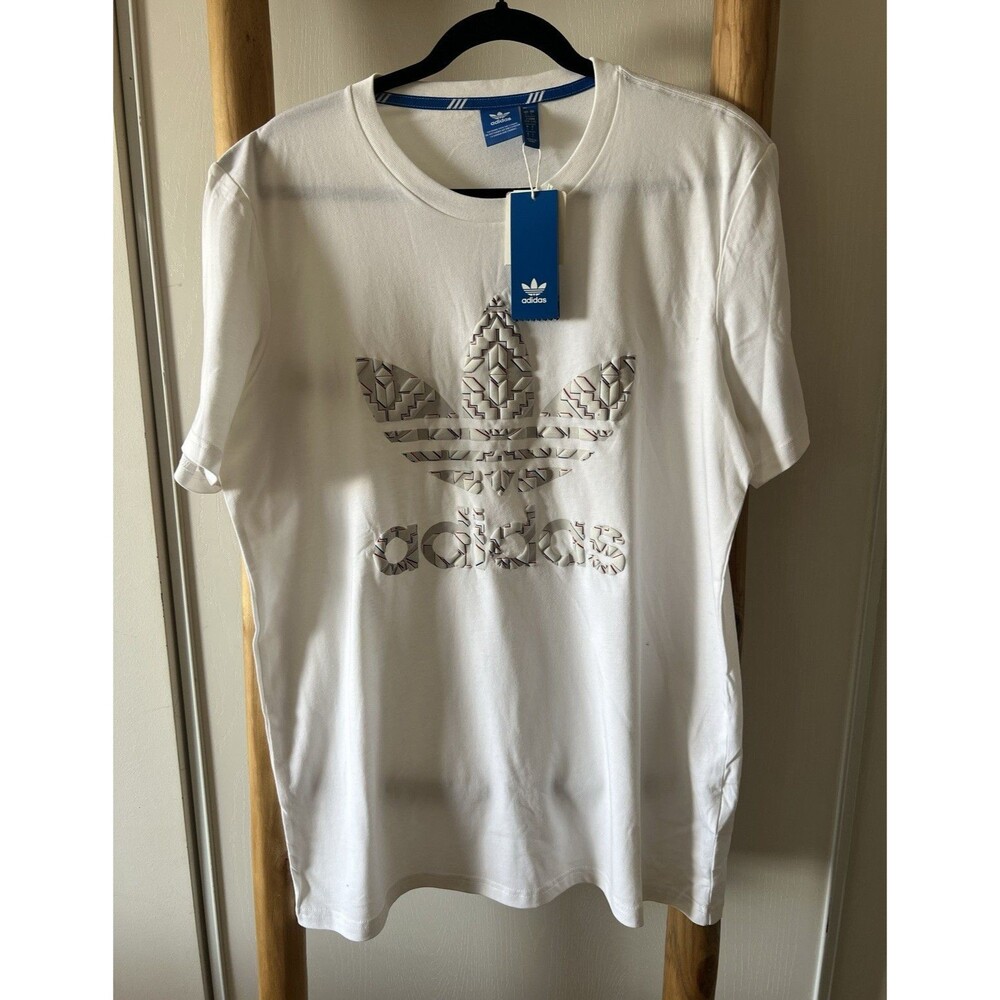 adidas Originals Men's L White Short Sleeve Crew Neck Trefoil Logo Graphic Tee
